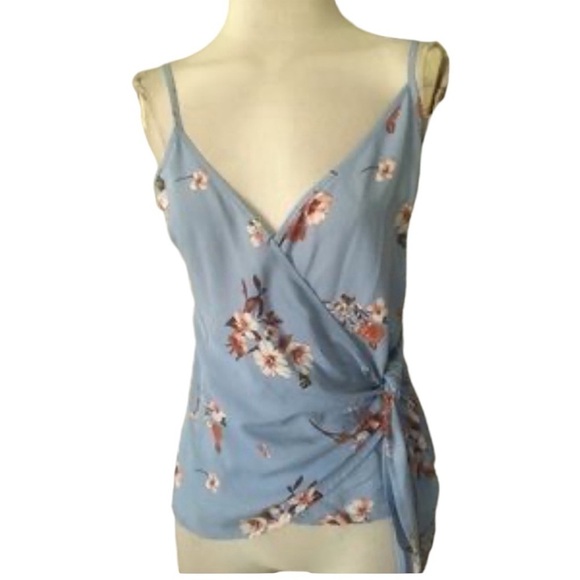 HYFVE Wrap Blue Floral Tank Top Going Out Shirt - Picture 1 of 9